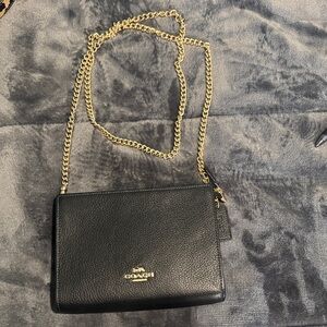 Slim Coach Black Crossbody Bag with Gold Chain